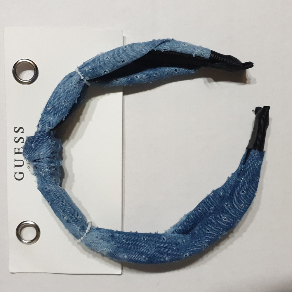 Guess Stonewash Distressed Denim Blue Knot Stretch Headband OS